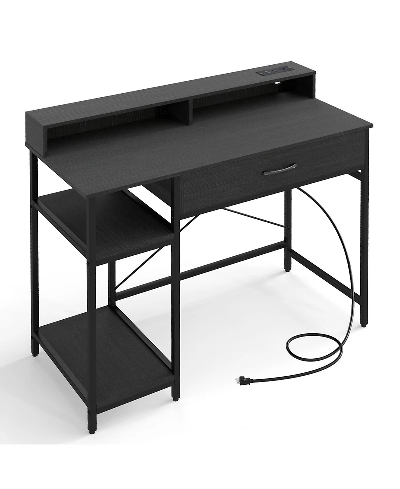 Sugift Computer Desk with Power Outlets Hutch Drawer and Open Shelves