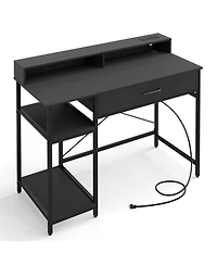 Sugift Computer Desk with Power Outlets Hutch Drawer and Open Shelves