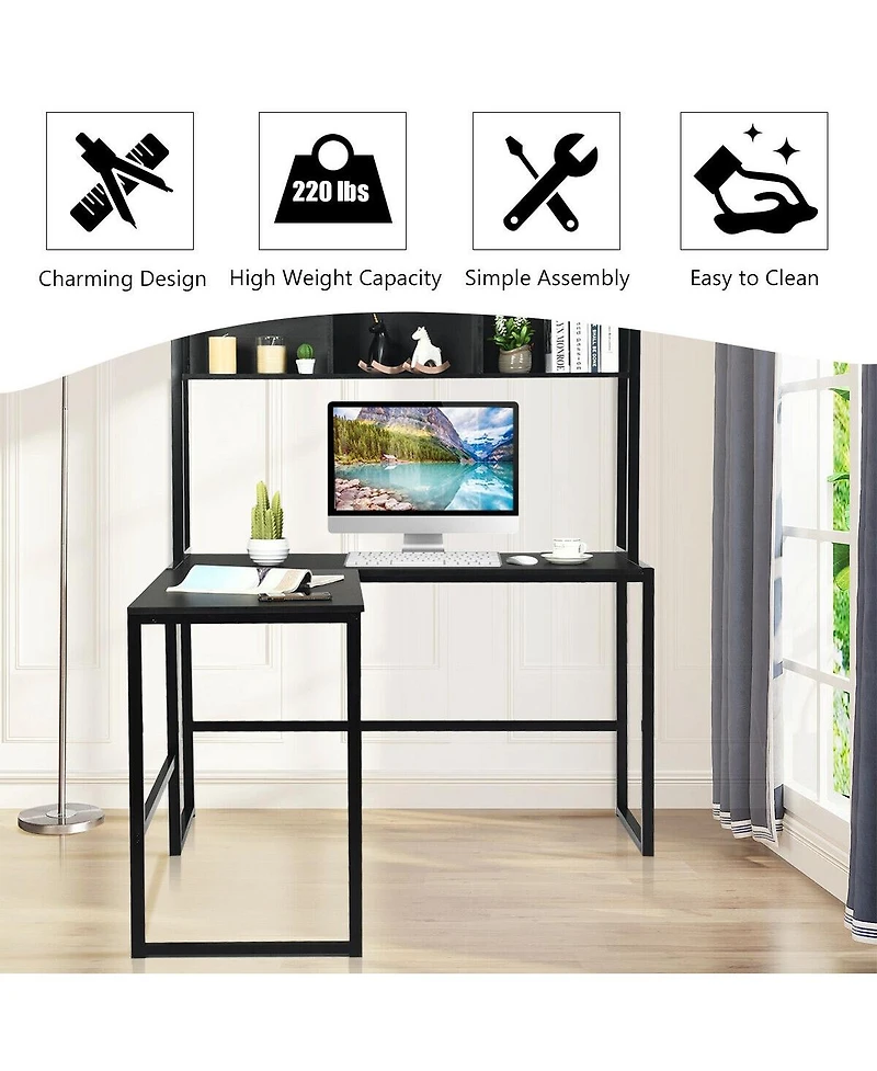 Sugift Reversible L Shaped Corner Desk with Storage Bookshelf