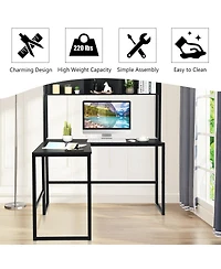 Sugift Reversible L Shaped Corner Desk with Storage Bookshelf