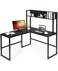 Sugift Reversible L Shaped Corner Desk with Storage Bookshelf