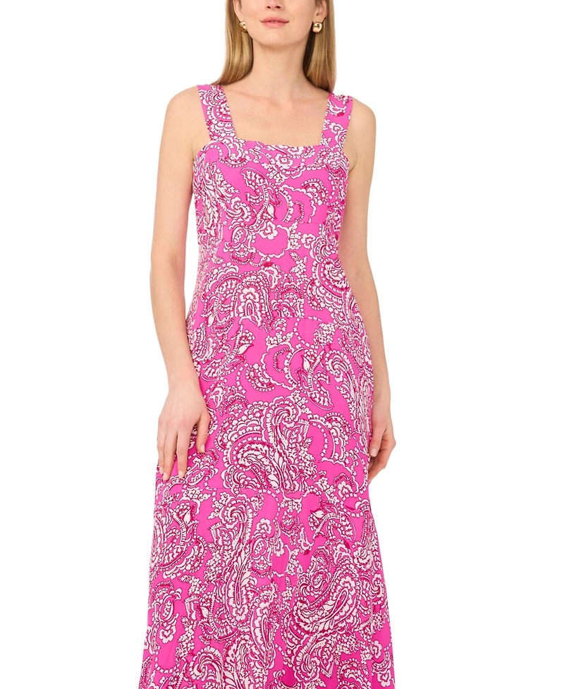 Vince Camuto Women's Paisley-Print Square-Neck Smocked-Back Sleeveless Maxi Dress