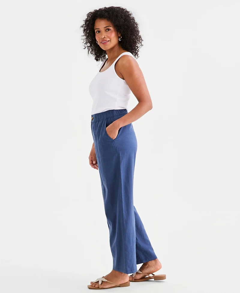Style & Co Women's Linen Blend Button-Front Wide-Leg Pants, Macy's Exclusive