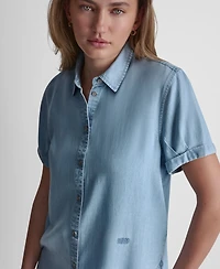 Dkny Jeans Petite Rolled Short-Sleeve Button-Up Shirt