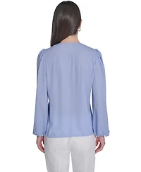 Tommy Hilfiger Women's V-Neck Striped Ruffle Blouse