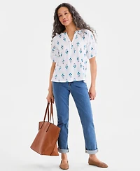 Style & Co Petite Elbow-Length Sleeve Split Neck Top, Macy's Exclusive