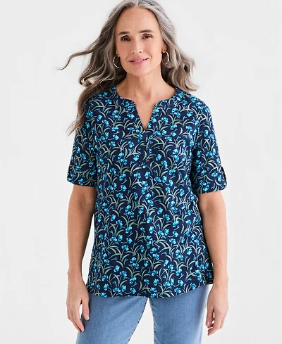 Style & Co Women's Printed Split-Neck Elbow Sleeve Tunic, Macy's Exclusive
