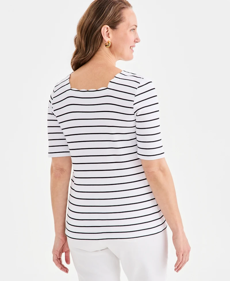Style & Co Petite Elbow-Length Scallion Clover Square Neck Top, Macy's Exclusive
