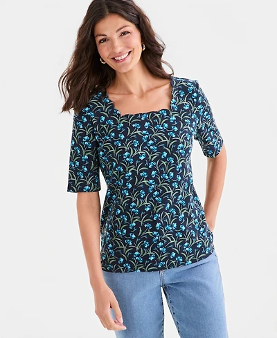 Style & co Women's Printed Scalloped Square-Neck Top, Macy's Exclusive