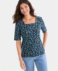 Style & co Women's Printed Scalloped Square-Neck Top, Macy's Exclusive