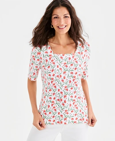 Style & co Women's Printed Scalloped Square-Neck Top, Macy's Exclusive