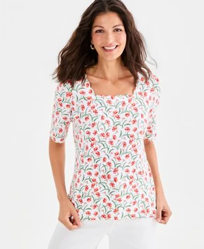 Style Co Womens Printed Scalloped Square Neck Top Macys Exclusive