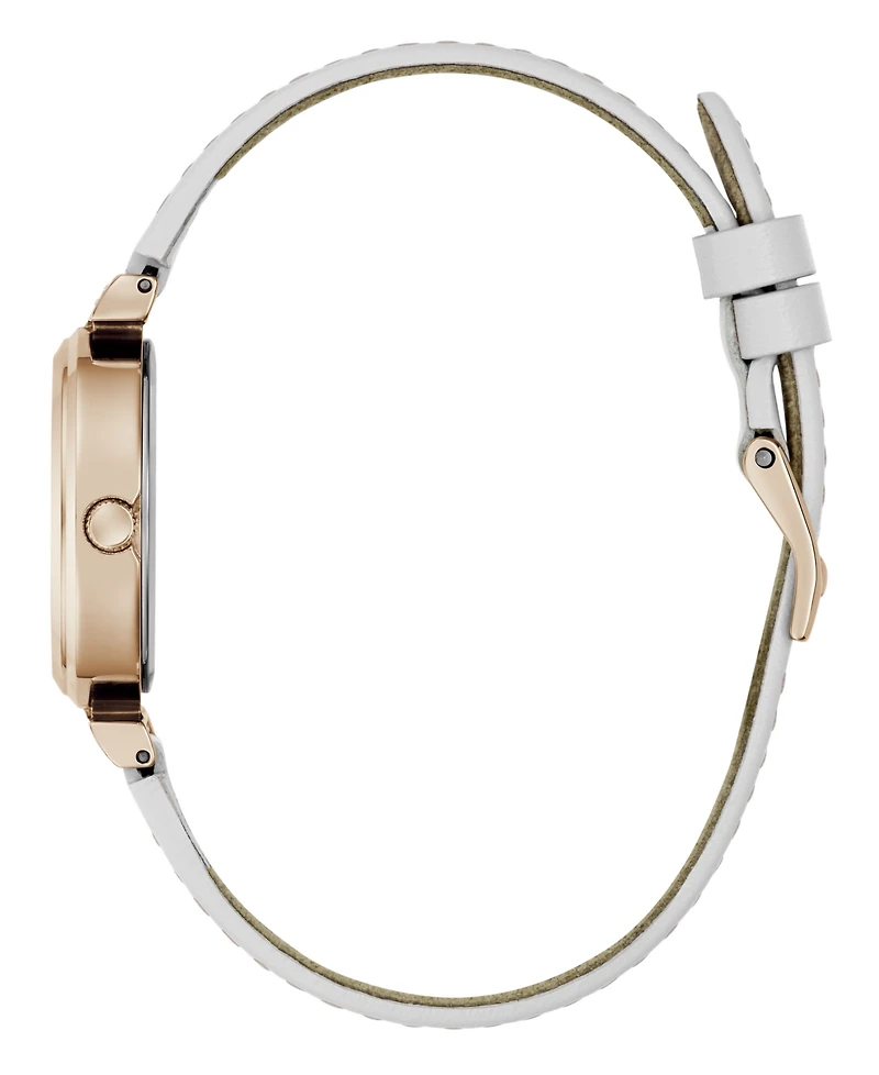 Guess Women's Rose Gold-Tone Stainless Steel White Leather Analog Watch, 28mm