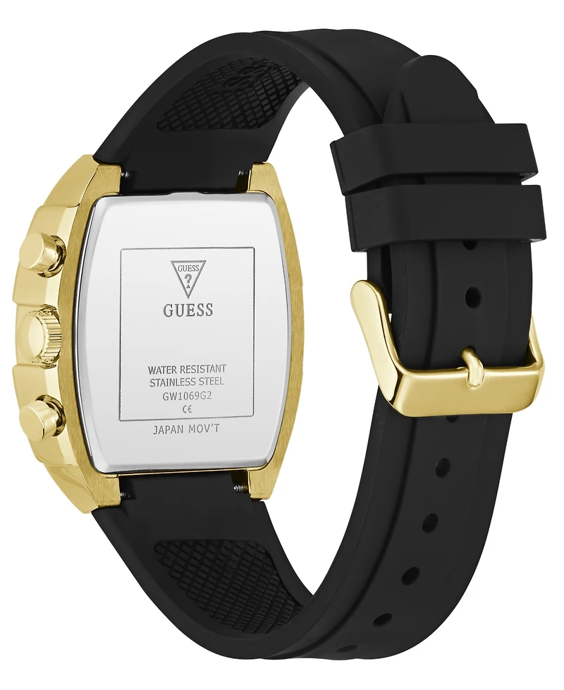 Guess Men's Crystal Gold-Tone Stainless Steel Black Silicone Multi-Function Watch, 41mm
