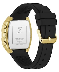 Guess Men's Crystal Gold-Tone Stainless Steel Black Silicone Multi-Function Watch, 41mm