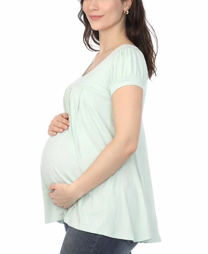 White Mark Women's Maternity Short-Sleeve Empire-Waist Tunic Top