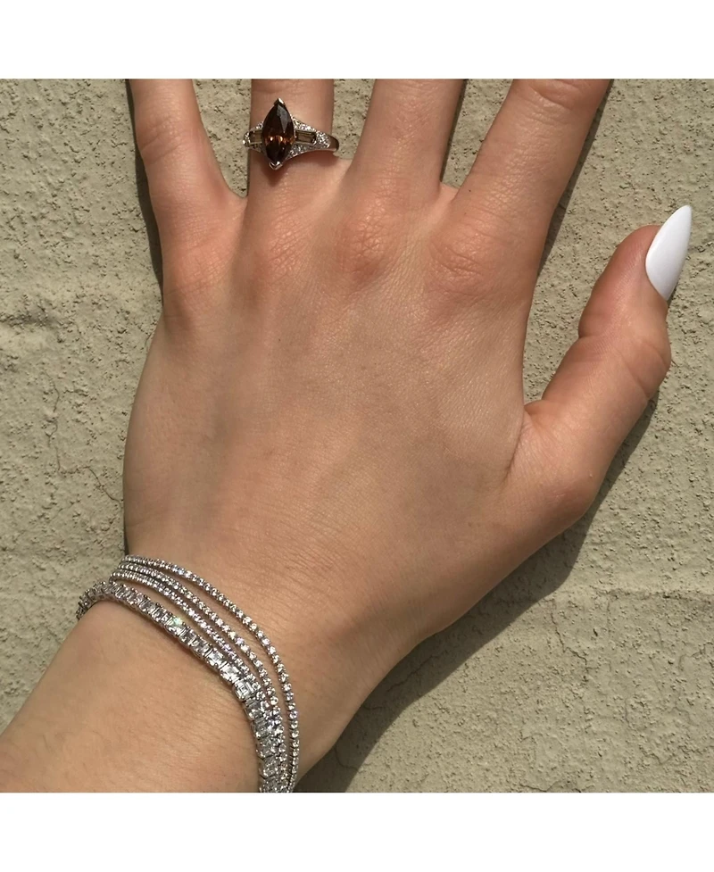 Suzy Levian Sterling Silver Cubic Zirconia 3 Row Tennis Bracelet