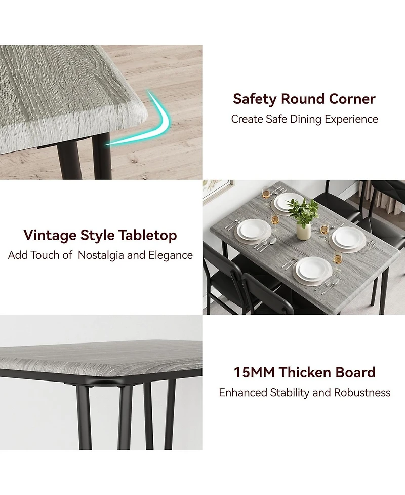 gaomon 5-Piece Dining Table Set with Upholstered Chairs, Space-Saving Kitchen Table for Small Spaces