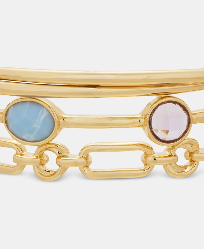 Anne Klein Gold-Tone Stone Locket Bangle Bracelets, Set of 3