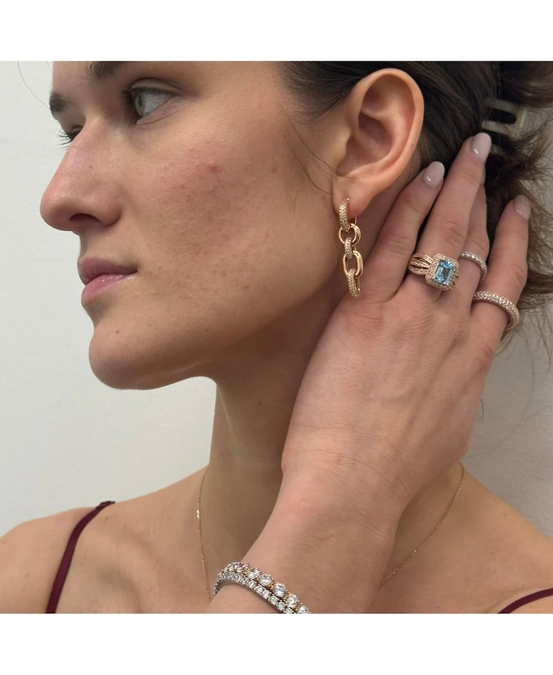 Suzy Levian New York Sterling Silver Emerald Cut Center Topaz Cocktail Ring