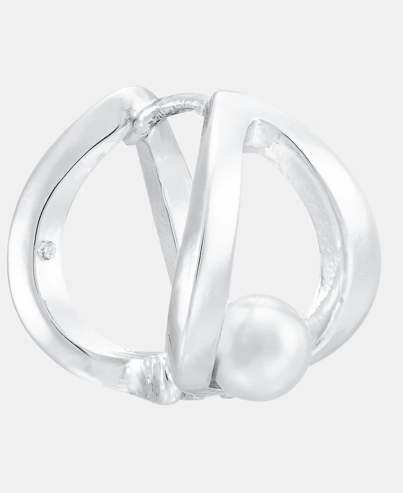 Anne Klein Silver-Tone Fluted Dome Textured Faux Pearl Earrings, Set of 3