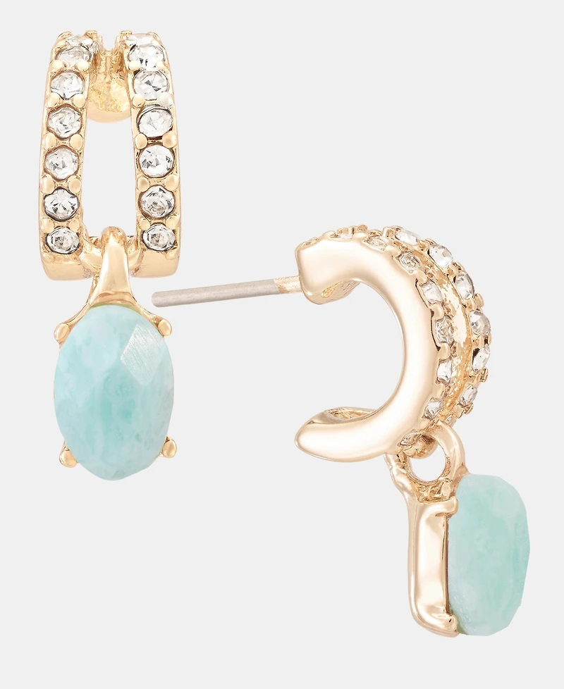 Anne Klein Gold-Tone Huggie Stone Drop Earrings