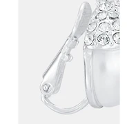 Anne Klein Silver-Tone Imitation Pearl Stone Button Ez Comfort Clip Earrings