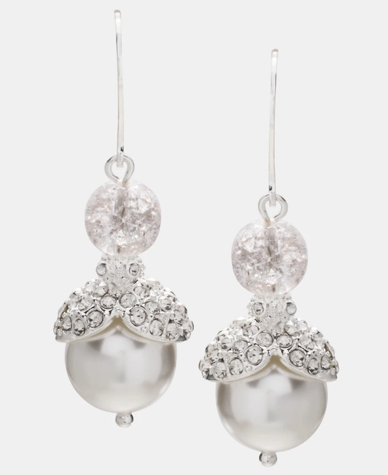 Anne Klein Silver-Tone Imitation-Pearl Crackle Stone Double Drop Earrings