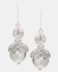 Anne Klein Silver-Tone Imitation-Pearl Crackle Stone Double Drop Earrings