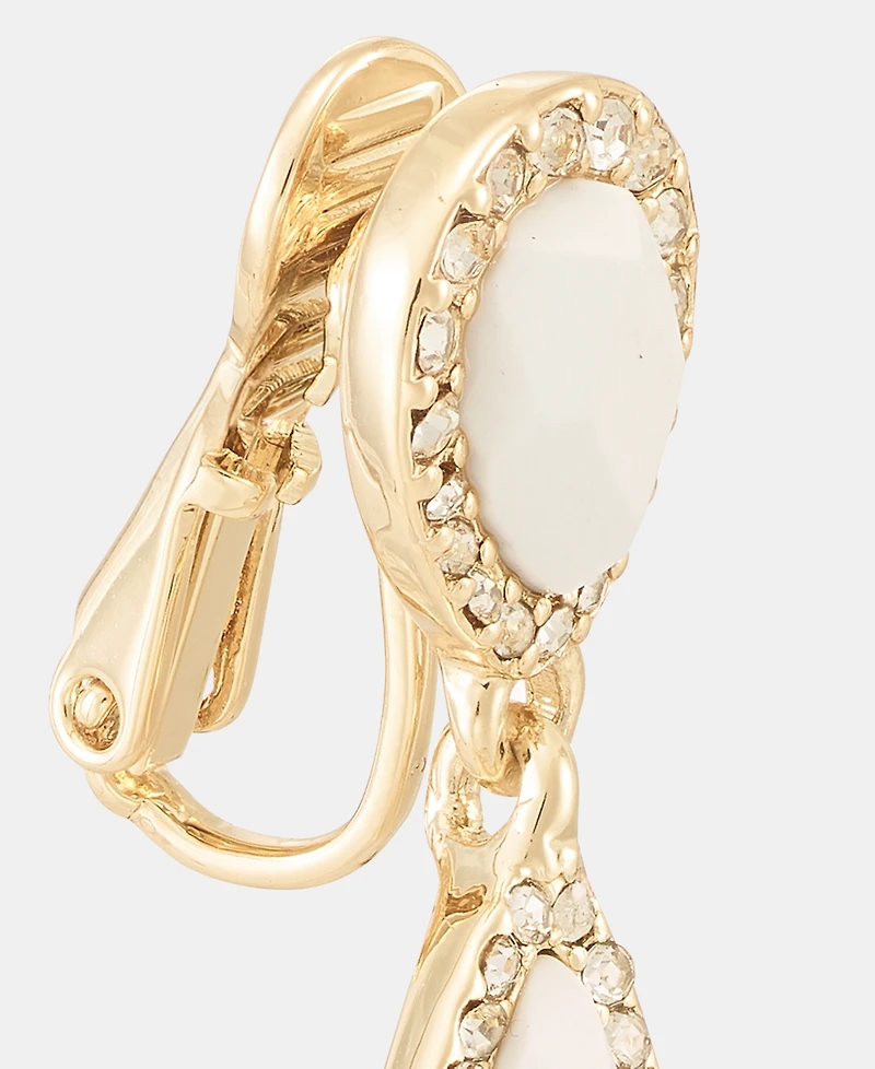 Anne Klein Gold-Tone Crystal Double Stone Linear Ez Comfort Clip Earrings
