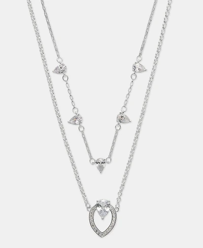 Anne Klein Silver-Tone Two-in-One Navette Stone Pendant Necklace