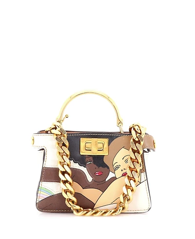 Pre-Owned Fendi Nano Maxi Handle Peekaboo Bag Zucca Coated Canvas with Inlay Leather