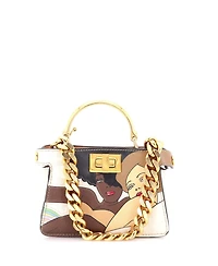 Pre-Owned Fendi Nano Maxi Handle Peekaboo Bag Zucca Coated Canvas with Inlay Leather