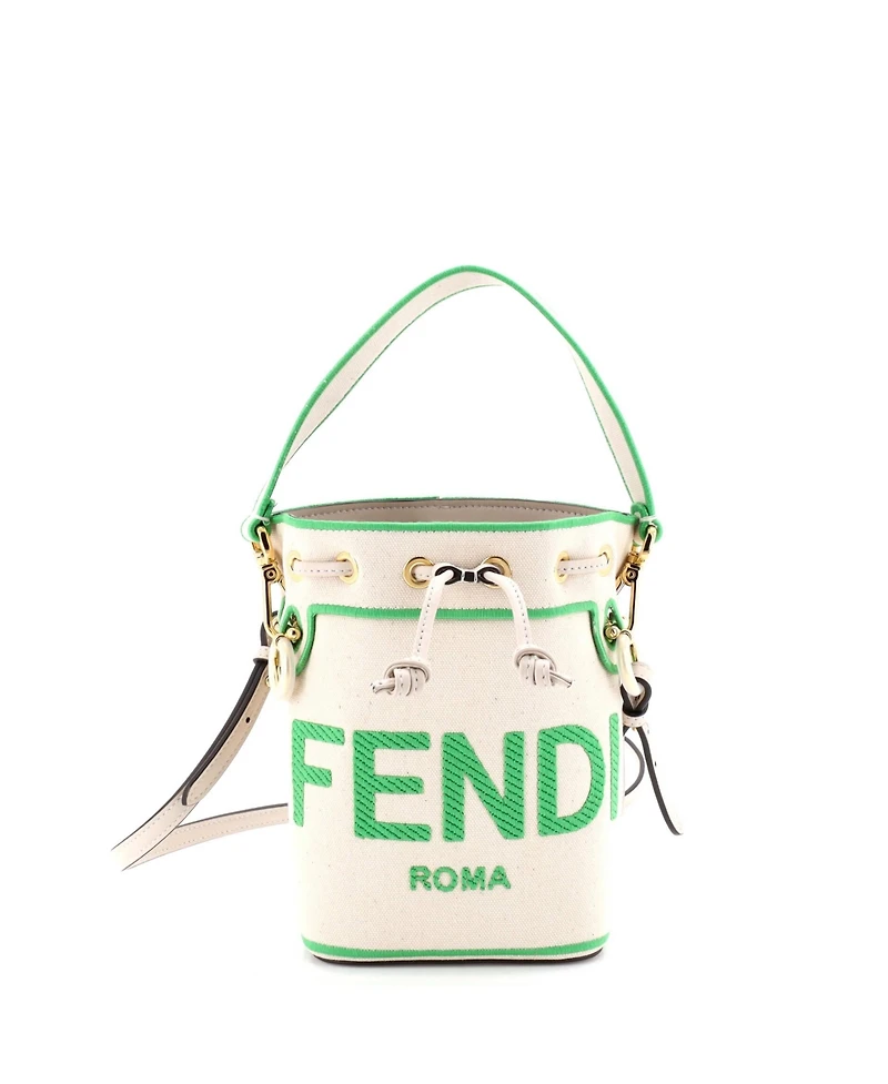 Pre-Owned Fendi Mini Logo Mon Tresor Bucket Bag Embroidered Canvas
