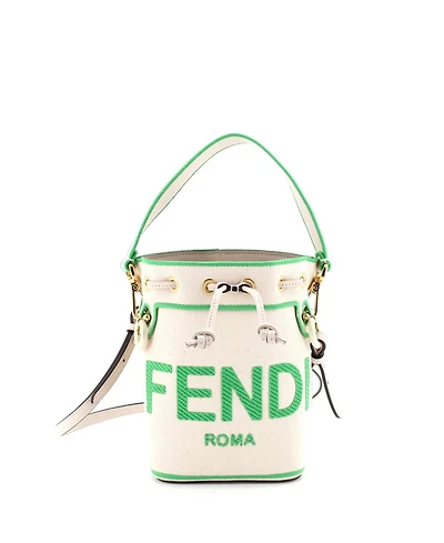 Pre-Owned Fendi Mini Logo Mon Tresor Bucket Bag Embroidered Canvas