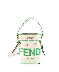 Pre-Owned Fendi Mini Logo Mon Tresor Bucket Bag Embroidered Canvas