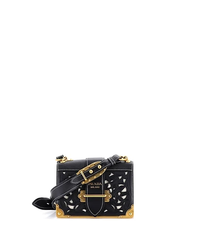Pre-Owned Prada Small Cahier Crossbody Bag Studded Laser Cut Leather