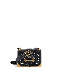 Pre-Owned Prada Small Cahier Crossbody Bag Studded Laser Cut Leather