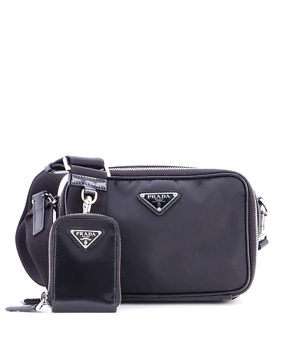 Pre-Owned Prada Small Brique Camera Crossbody Bag Tessuto and Spazzolato Leather