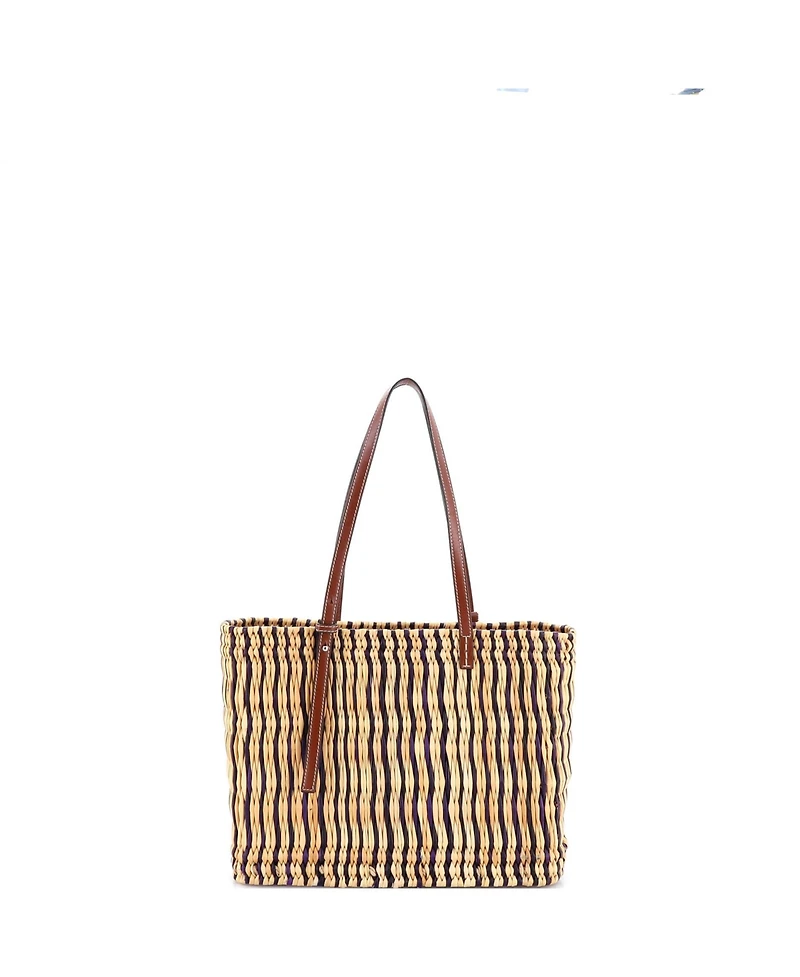 Pre-Owned Loewe Small Paula's Ibiza Square Basket Tote Woven Reed with Leather