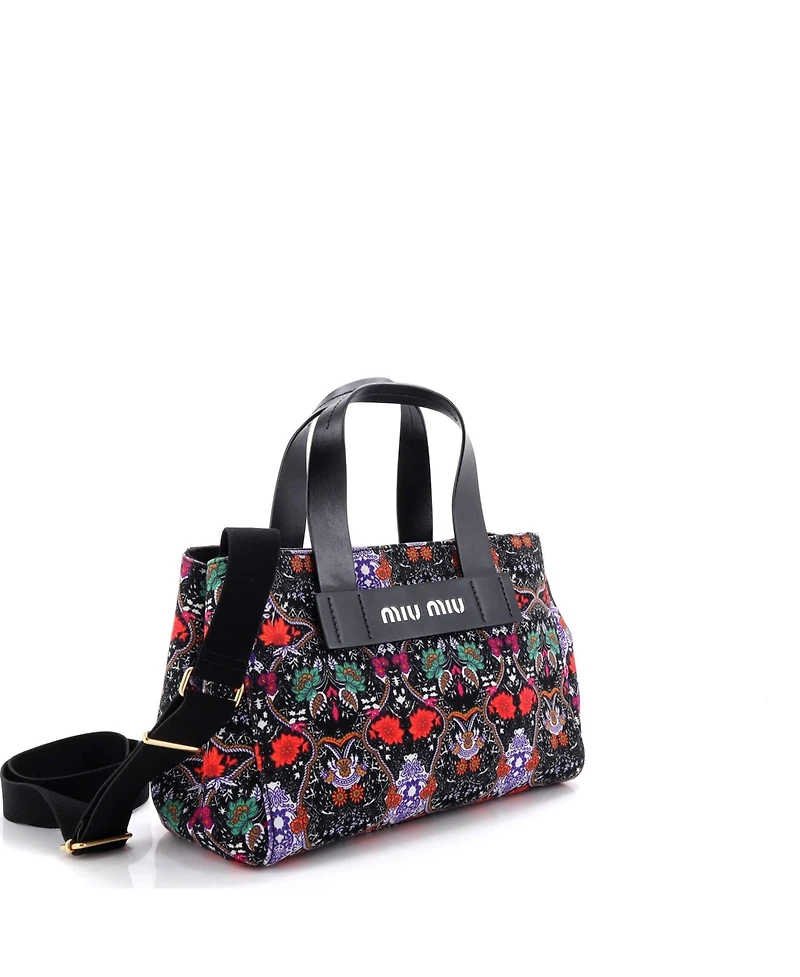 Pre-Owned Miu Miu Mini Logo Convertible Canapa Tote Printed Canvas