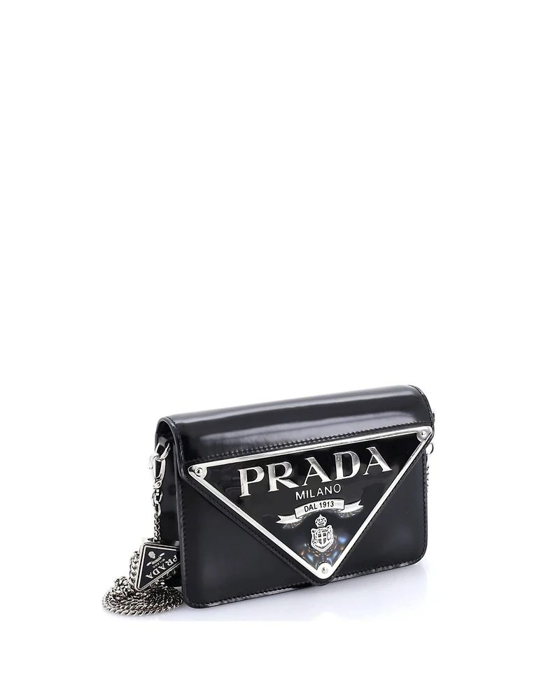 Pre-Owned Prada Small Maxi Triangle Logo Chain Flap Bag Brushed Leather