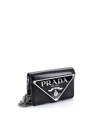 Pre-Owned Prada Small Maxi Triangle Logo Chain Flap Bag Brushed Leather