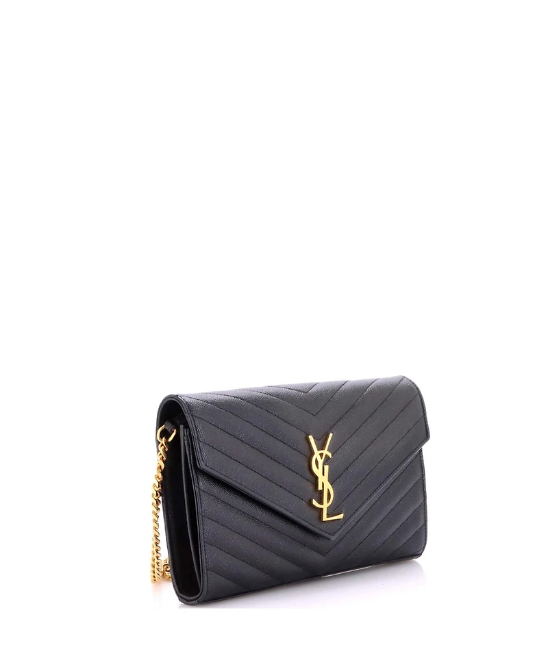 Pre-Owned Saint Laurent Medium Classic Monogram Wallet on Chain Matelasse Chevron Leather