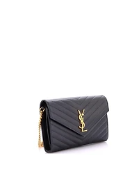 Pre-Owned Saint Laurent Medium Classic Monogram Wallet on Chain Matelasse Chevron Leather