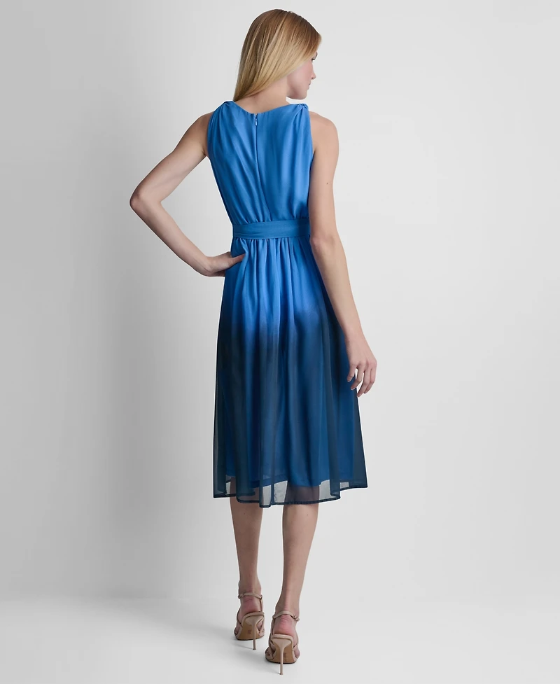 Dkny Women's Sleeveless Faux Wrap Surplice Neck Ombre Midi Dress