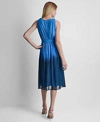 Dkny Women's Sleeveless Faux Wrap Surplice Neck Ombre Midi Dress