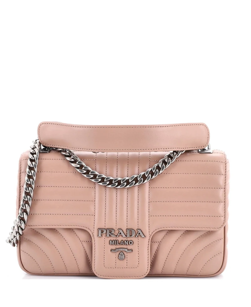 Pre-Owned Prada Medium Chain Flap Shoulder Bag Diagramme Quilted Leather