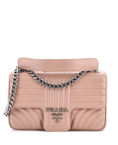 Pre-Owned Prada Medium Chain Flap Shoulder Bag Diagramme Quilted Leather