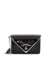 Pre-Owned Prada Small Maxi Triangle Logo Chain Flap Bag Brushed Leather